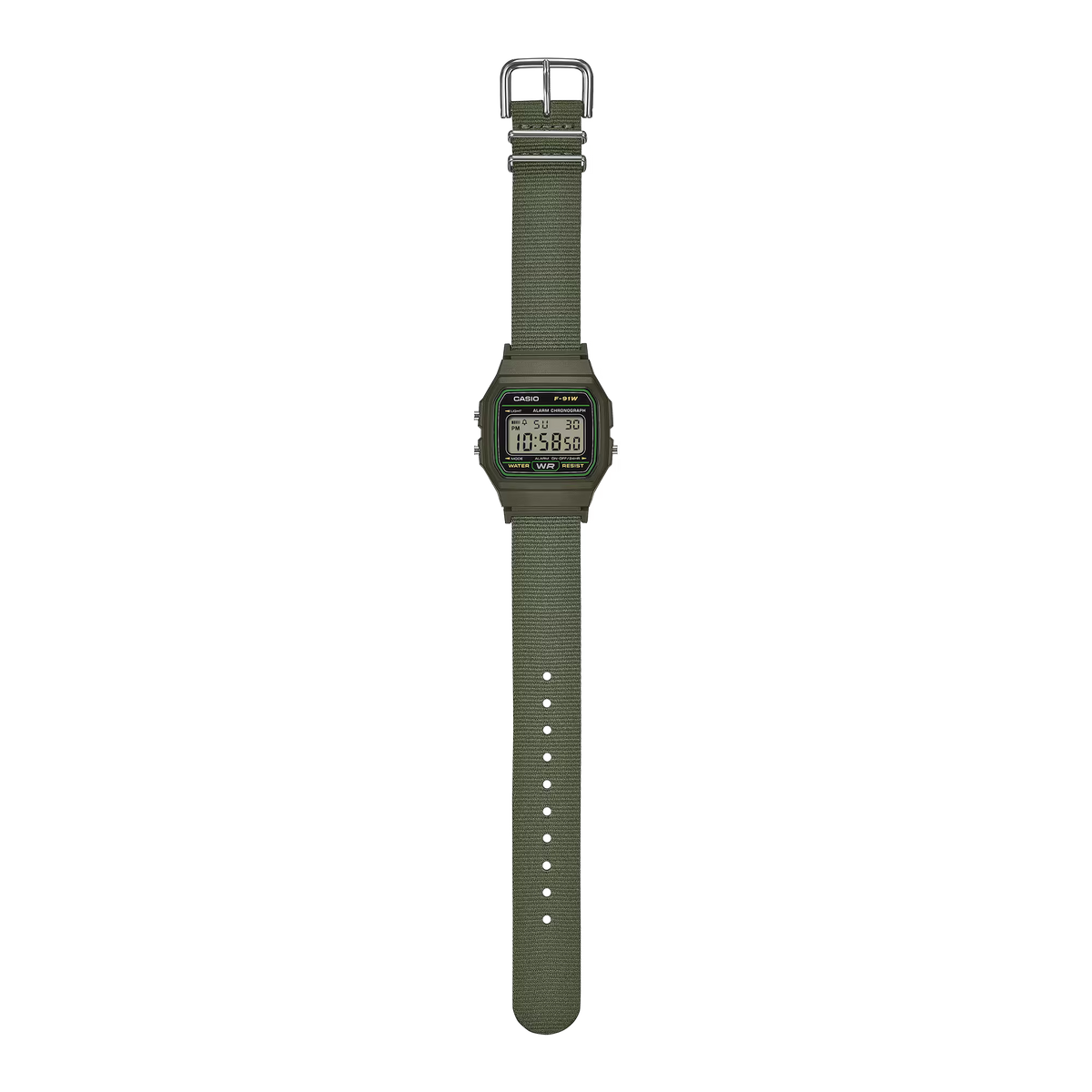 CASIO F91WF-3A F-91WF-3A GREEN / FABRIC BAND NEW DIGITAL WATCH