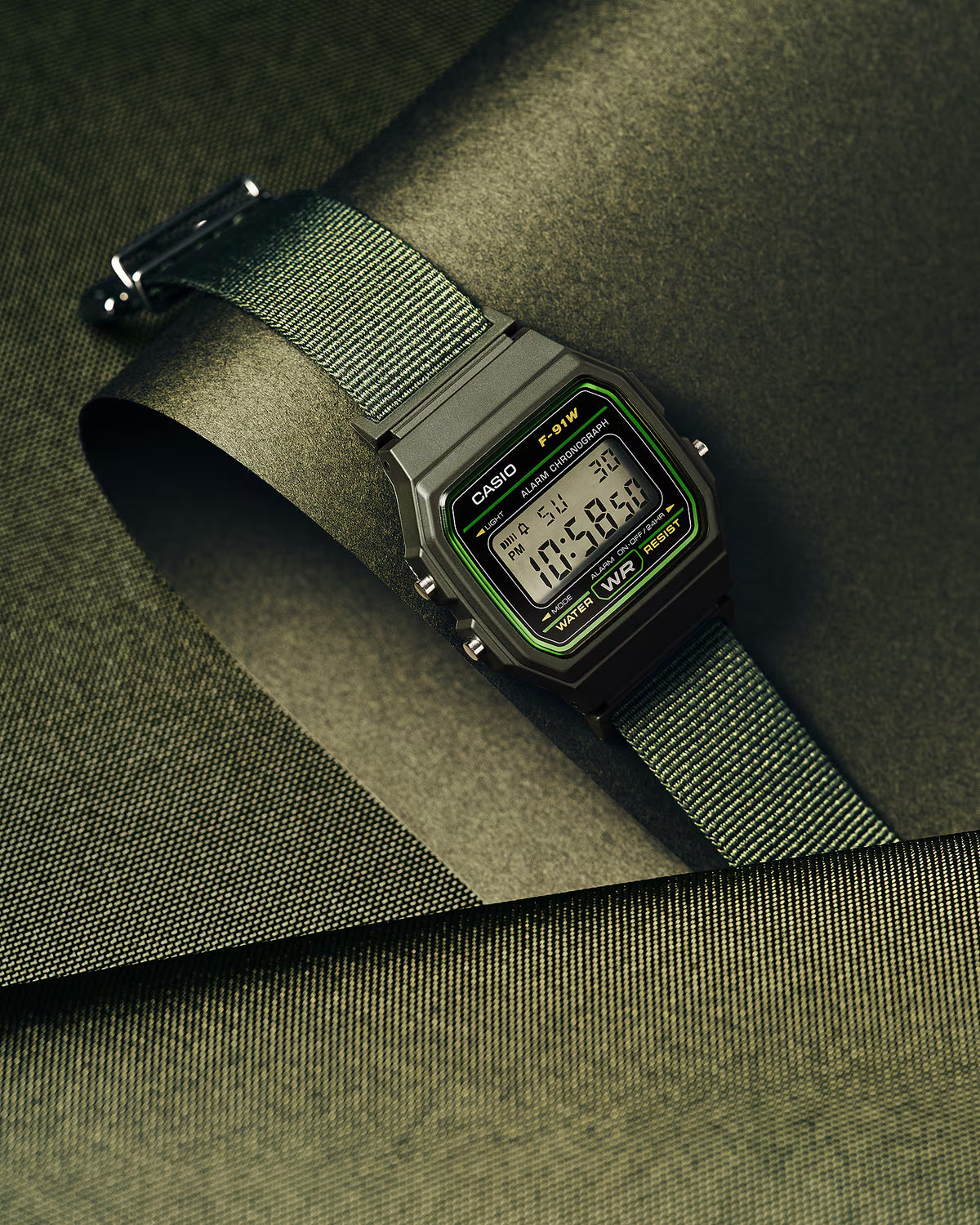 CASIO F91WF-3A F-91WF-3A GREEN / FABRIC BAND NEW DIGITAL WATCH