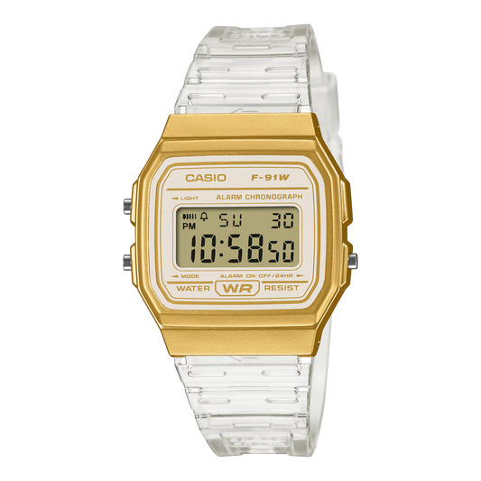 CASIOF-91WS-7A2 TRANSPARENT GOLD DIGITAL WATCH