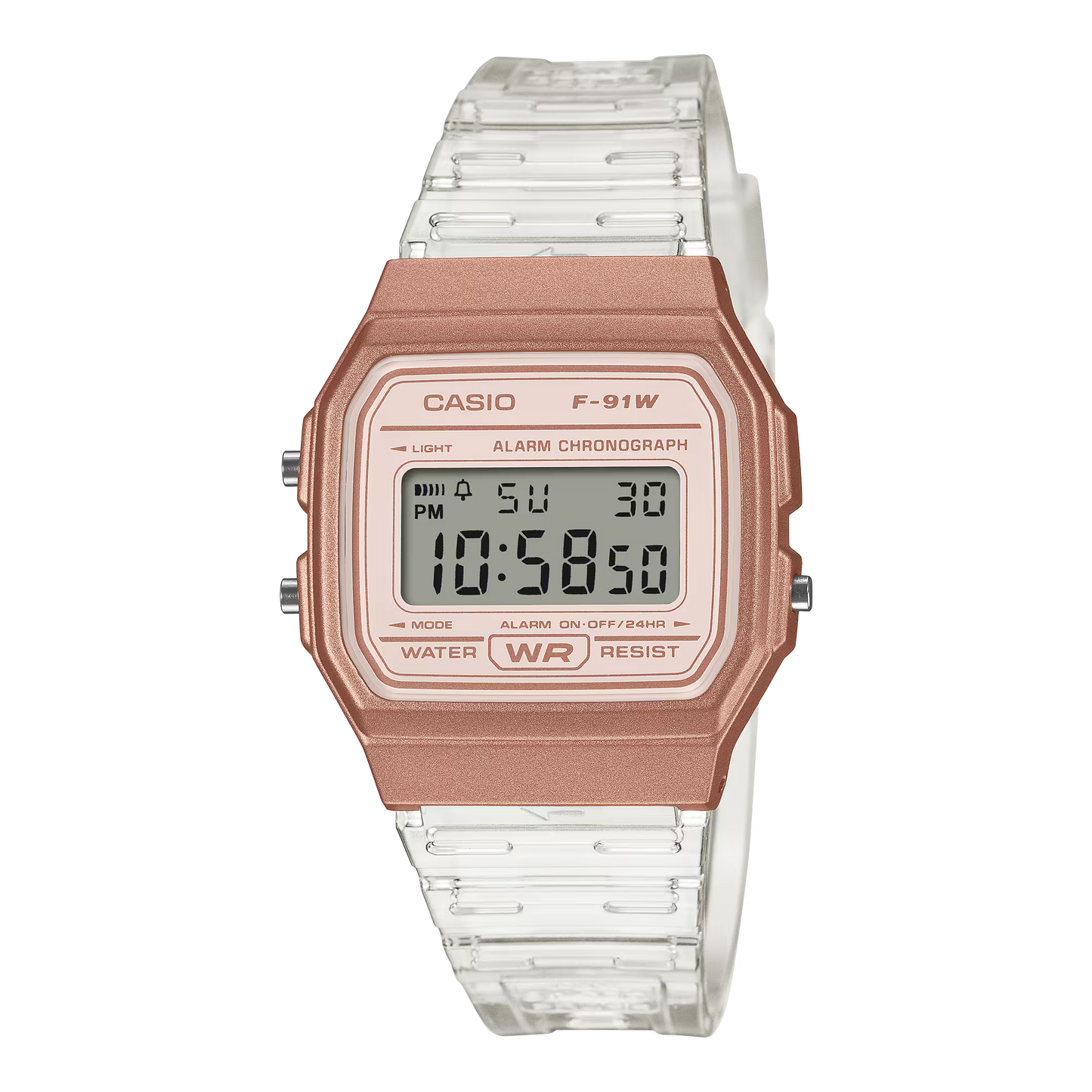 CASIOF-91WS-7A3 TRANSPARENT ROSE GOLD DIGITAL WATCH