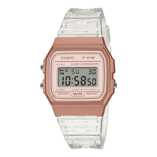 CASIOF-91WS-7A3 TRANSPARENT ROSE GOLD DIGITAL WATCH