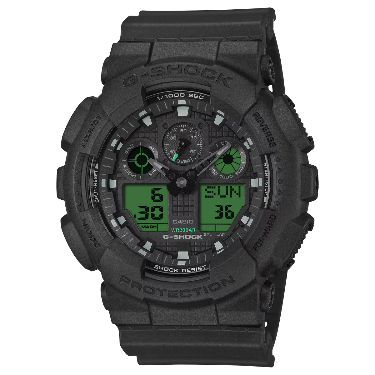 CASIO G-SHOCK GA-100BEG-1A BLACK / ELECTRO GREEN A/D WATCH