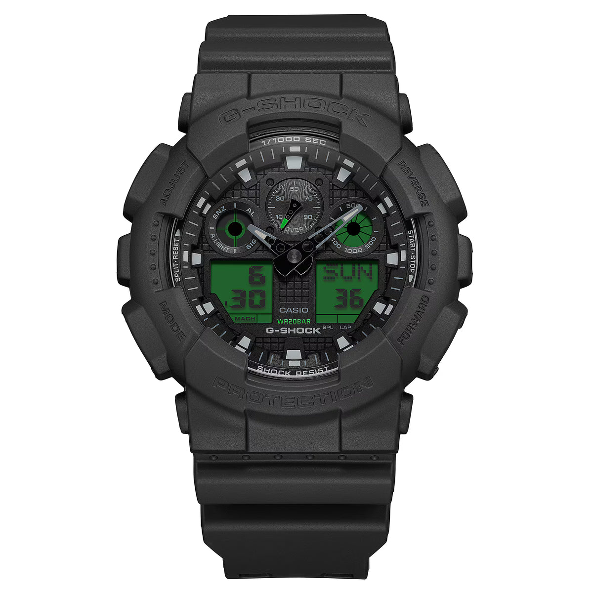 CASIO G-SHOCK GA-100BEG-1A BLACK / ELECTRO GREEN A/D WATCH