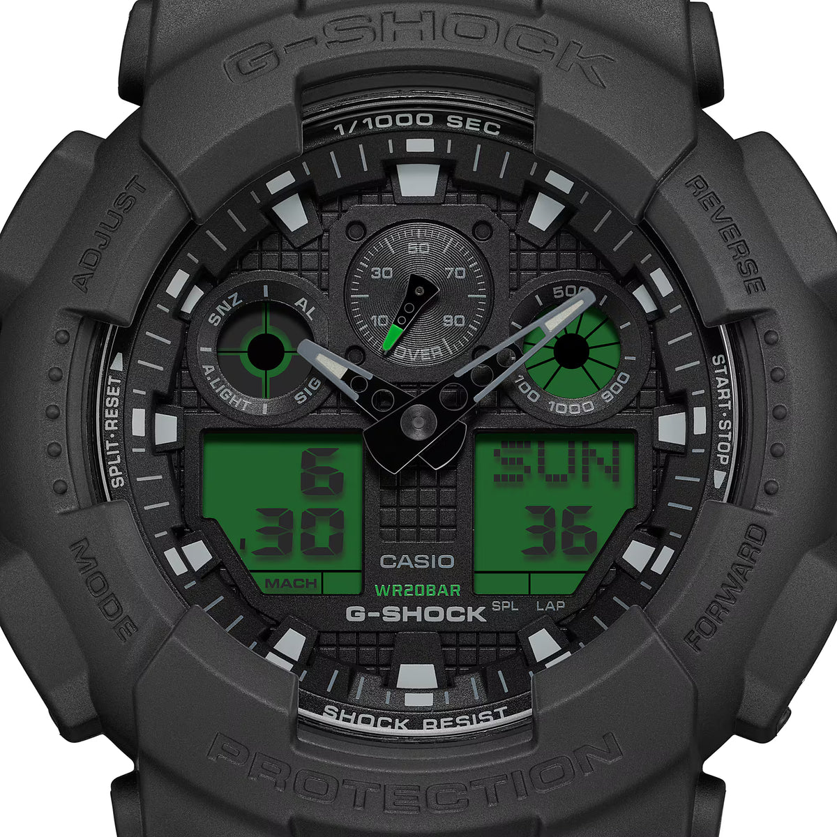 CASIO G-SHOCK GA-100BEG-1A BLACK / ELECTRO GREEN A/D WATCH