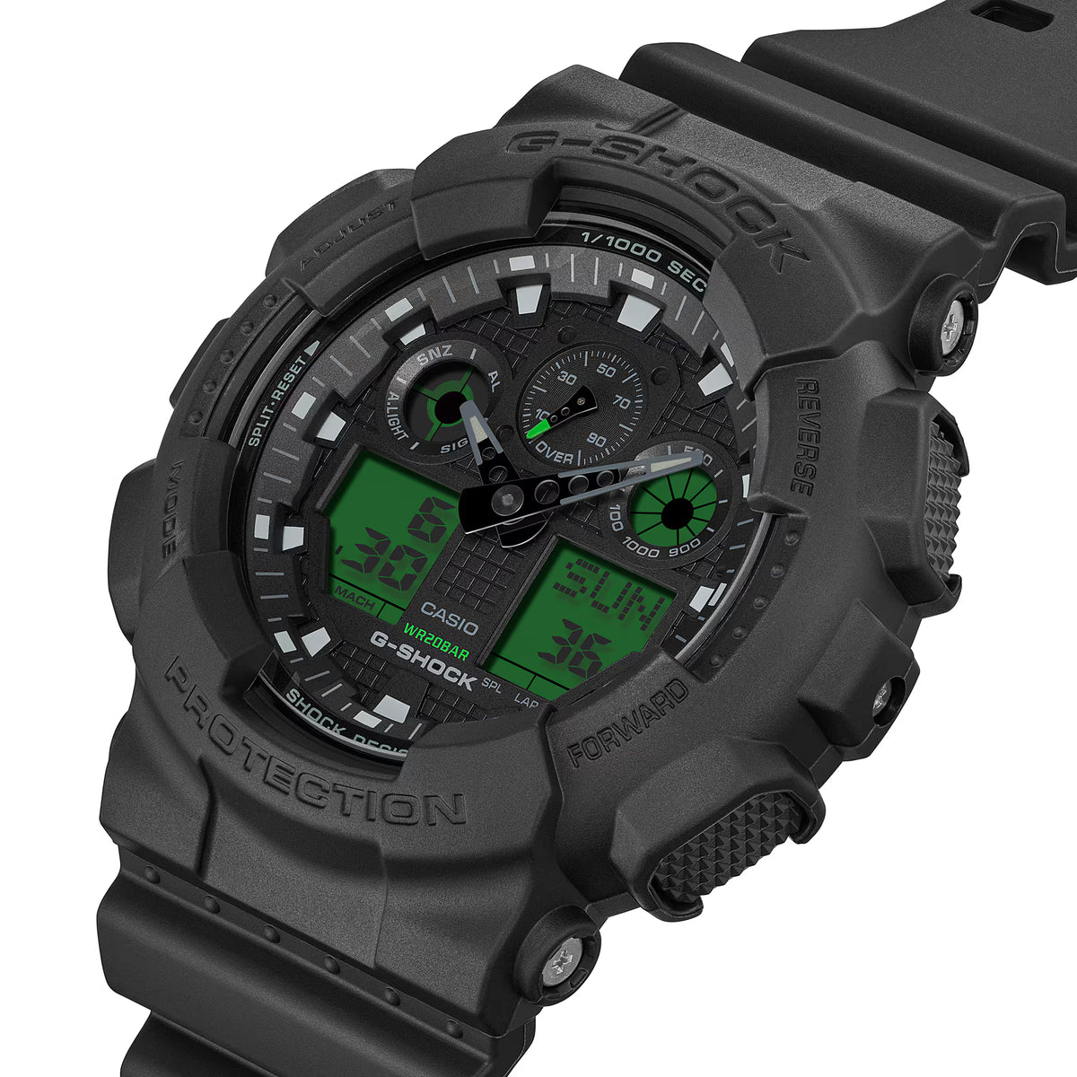CASIO G-SHOCK GA-100BEG-1A BLACK / ELECTRO GREEN A/D WATCH