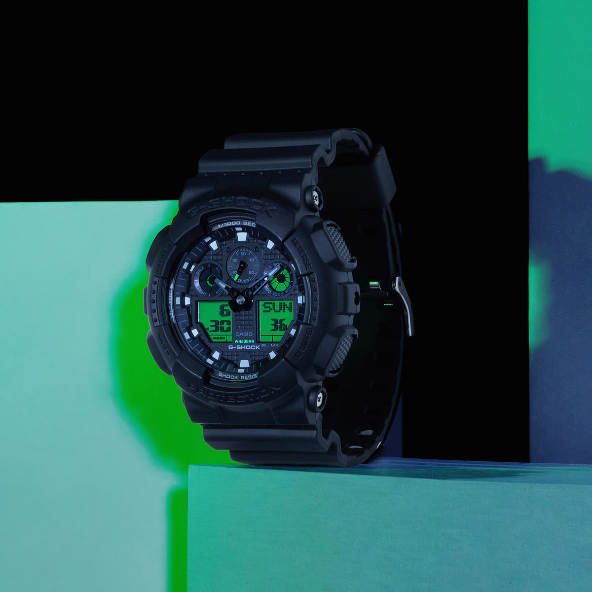CASIO G-SHOCK GA-100BEG-1A BLACK / ELECTRO GREEN A/D WATCH