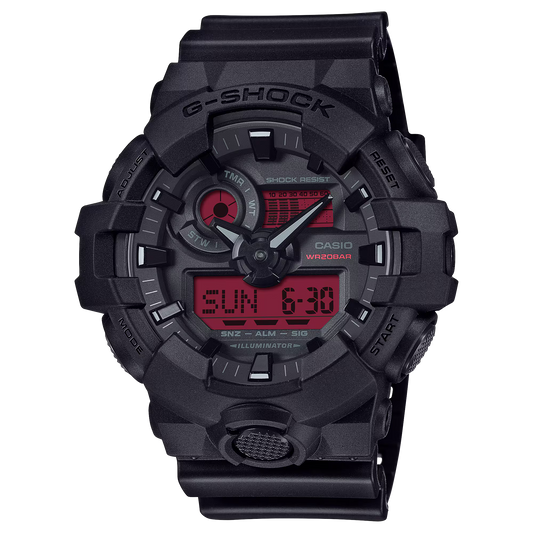 CASIO G-SHOCK GA-700BBR-1A BLACK AND RED A/D WATCH
