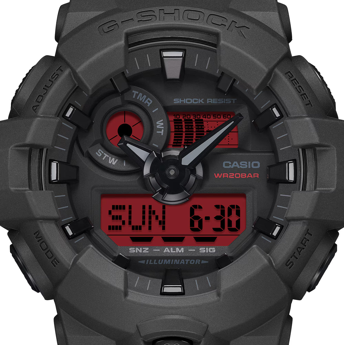 CASIO G-SHOCK GA-700BBR-1A BLACK AND RED A/D WATCH