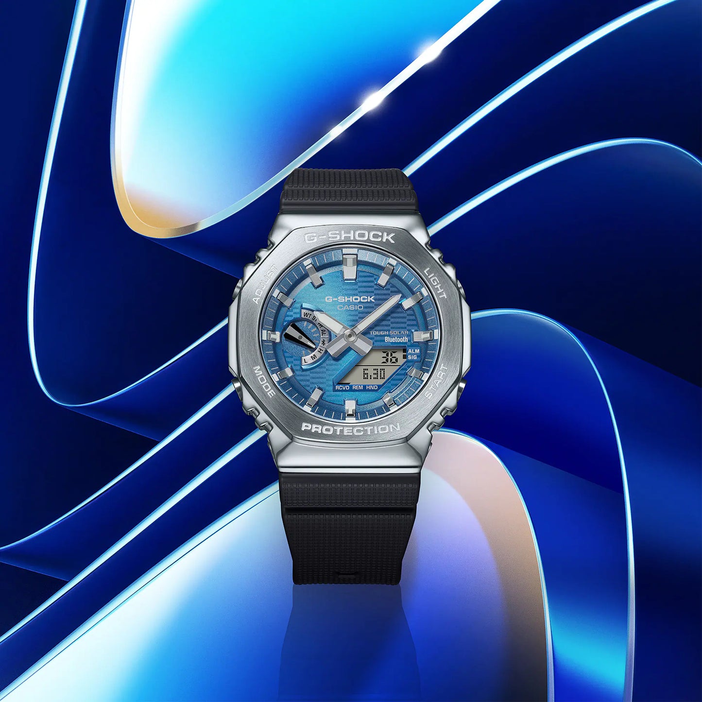 CASIO G-SHOCK GBM-2100A-2B BLUE DIAL "CASIOAK" SOLAR BLUETOOTH G-STEEL WATCH