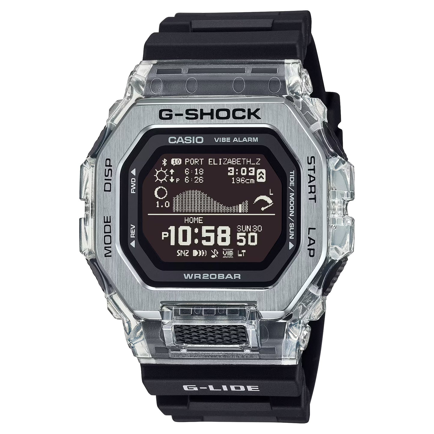 CASIO G-SHOCK GBX-100S-1 G-LIDE BLUETOOTH BLACK / TRANSPARENT DIGITAL WATCH