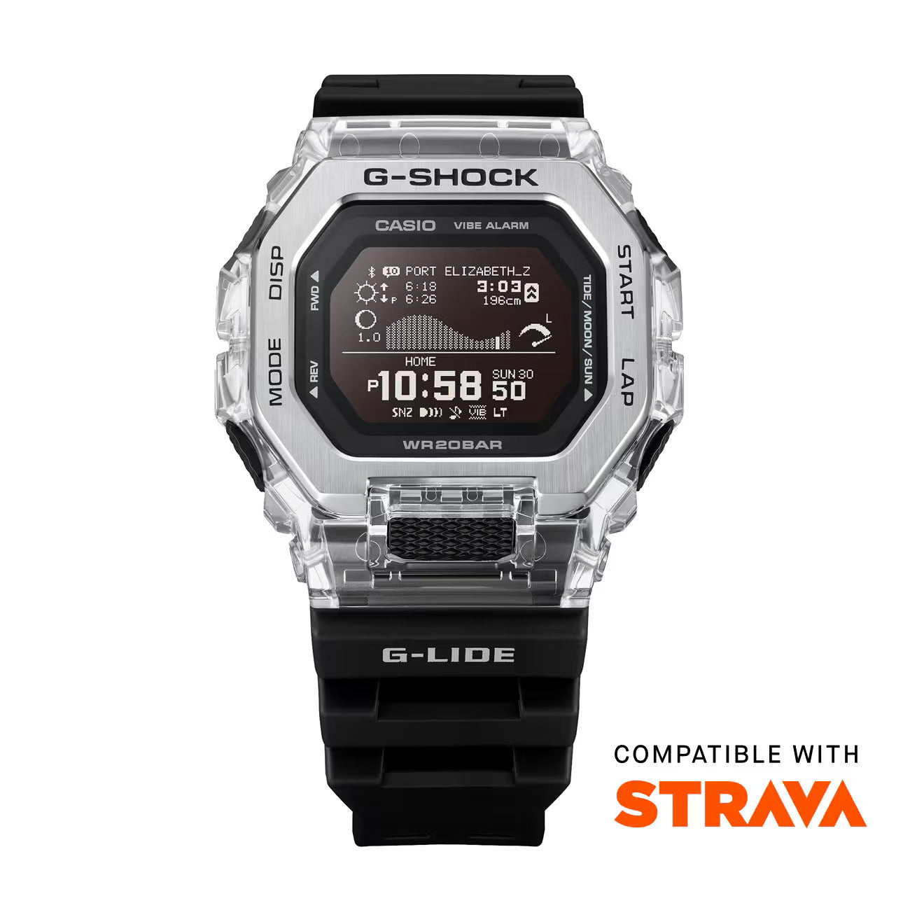 CASIO G-SHOCK GBX-100S-1 G-LIDE BLUETOOTH BLACK / TRANSPARENT DIGITAL WATCH