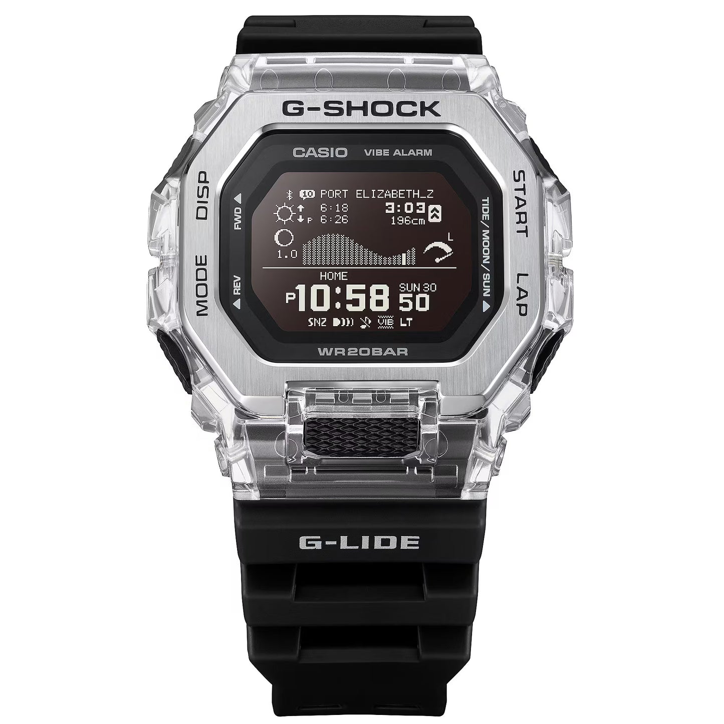 CASIO G-SHOCK GBX-100S-1 G-LIDE BLUETOOTH BLACK / TRANSPARENT DIGITAL WATCH