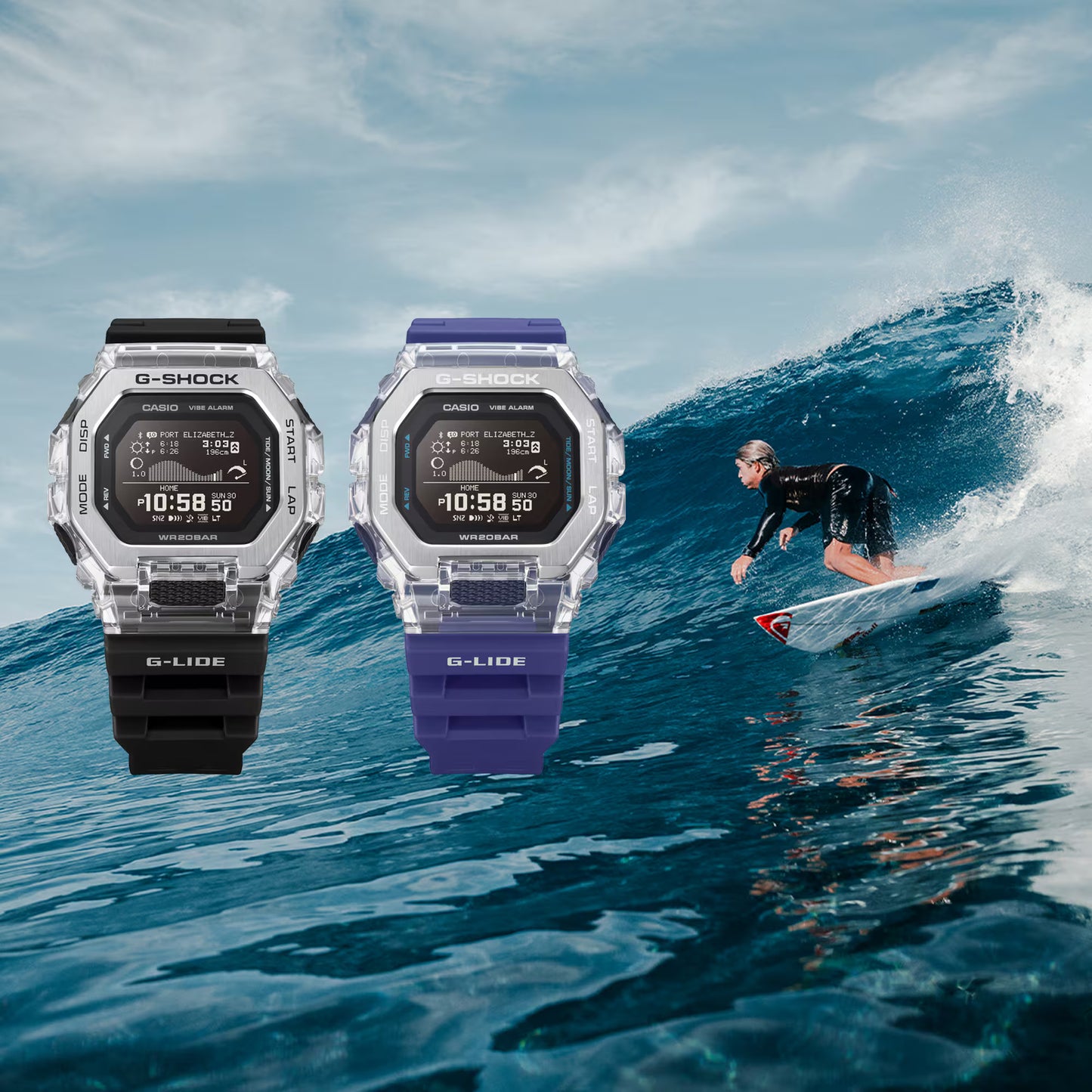 CASIO G-SHOCK GBX-100S-1 G-LIDE BLUETOOTH BLACK / TRANSPARENT DIGITAL WATCH