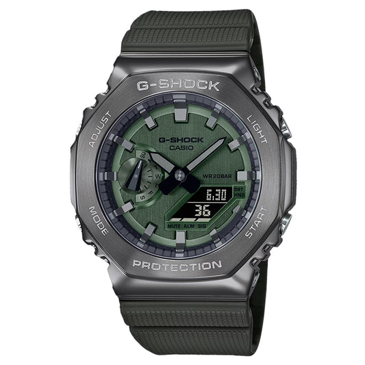 CASIO G-SHOCK GM-2100B-3A SILVER/GREEN STEEL BEZEL "CASIOAK" A/D WATCH