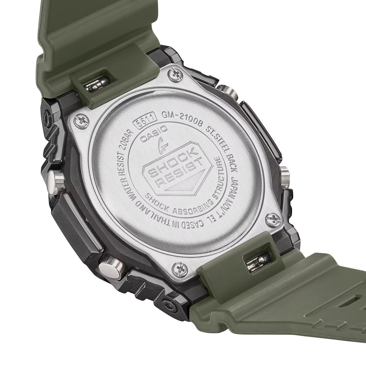 CASIO G-SHOCK GM-2100B-3A SILVER/GREEN STEEL BEZEL "CASIOAK" A/D WATCH