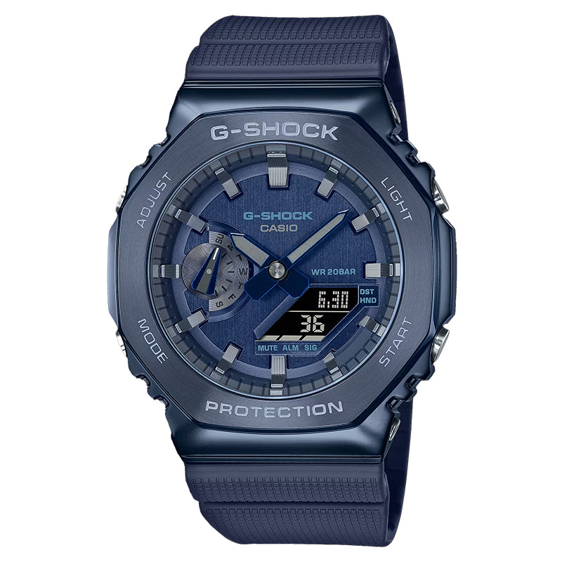 CASIO G-SHOCK GM-2100N-2A BLUE/GRAY "CASIOAK" METAL BEZEL A/D WATCH