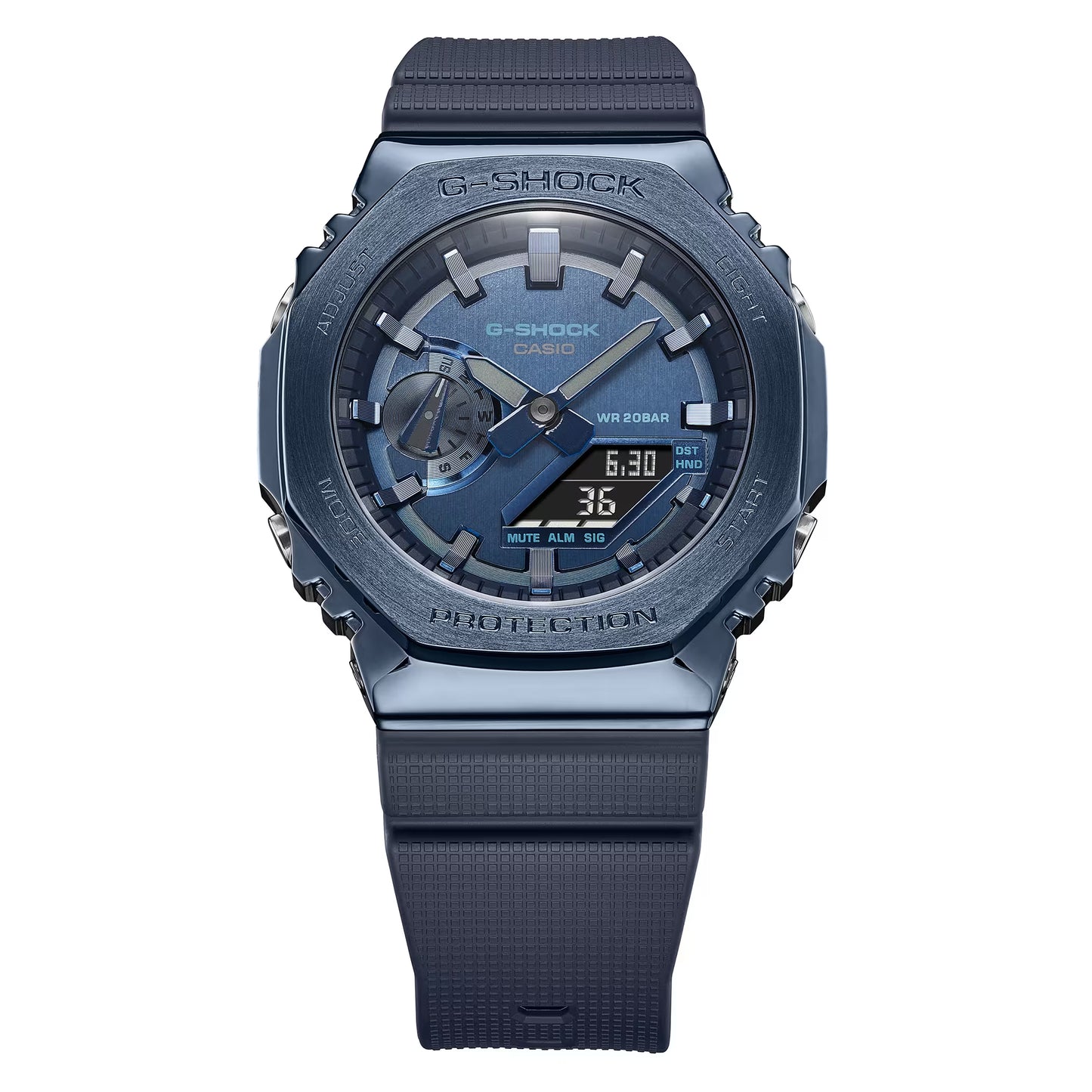 CASIO G-SHOCK GM-2100N-2A BLUE/GRAY "CASIOAK" METAL BEZEL A/D WATCH