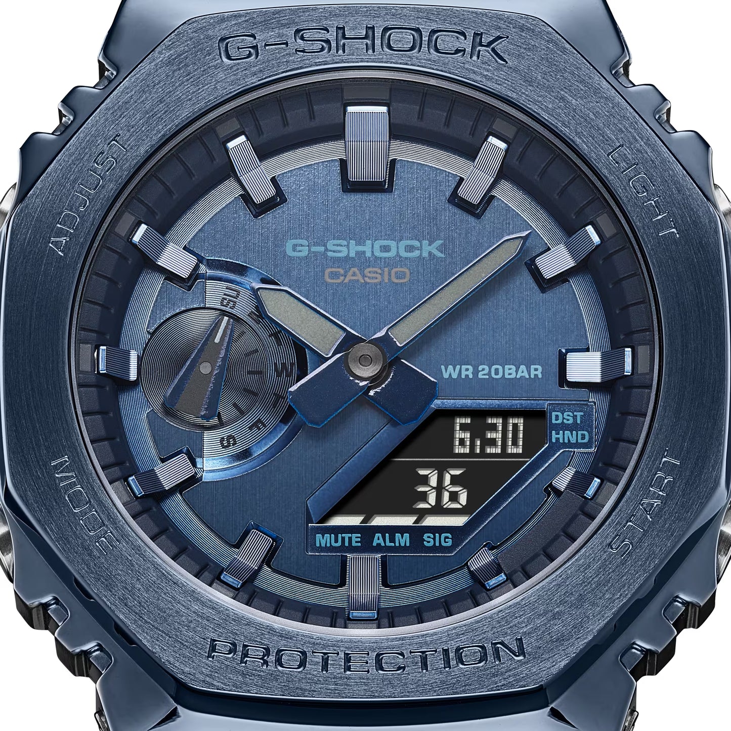 CASIO G-SHOCK GM-2100N-2A BLUE/GRAY "CASIOAK" METAL BEZEL A/D WATCH