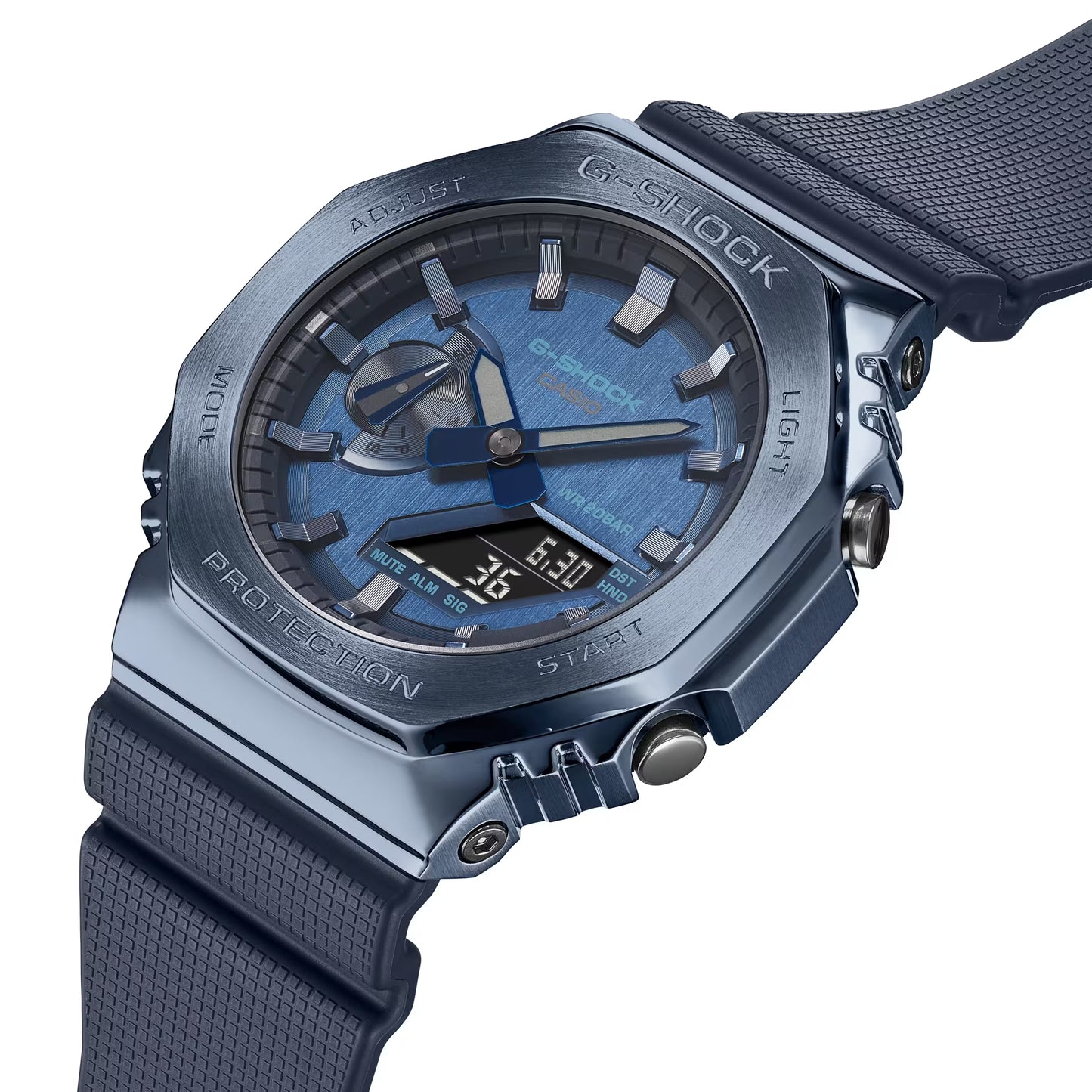 CASIO G-SHOCK GM-2100N-2A BLUE/GRAY "CASIOAK" METAL BEZEL A/D WATCH