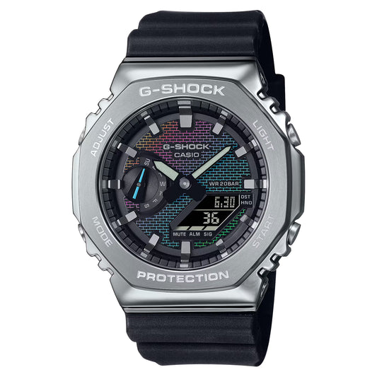 CASIO G-SHOCK GM-2100RW-1A GM2100RW RAINBOW BRICK DIAL STEEL BEZEL A/D WATCH