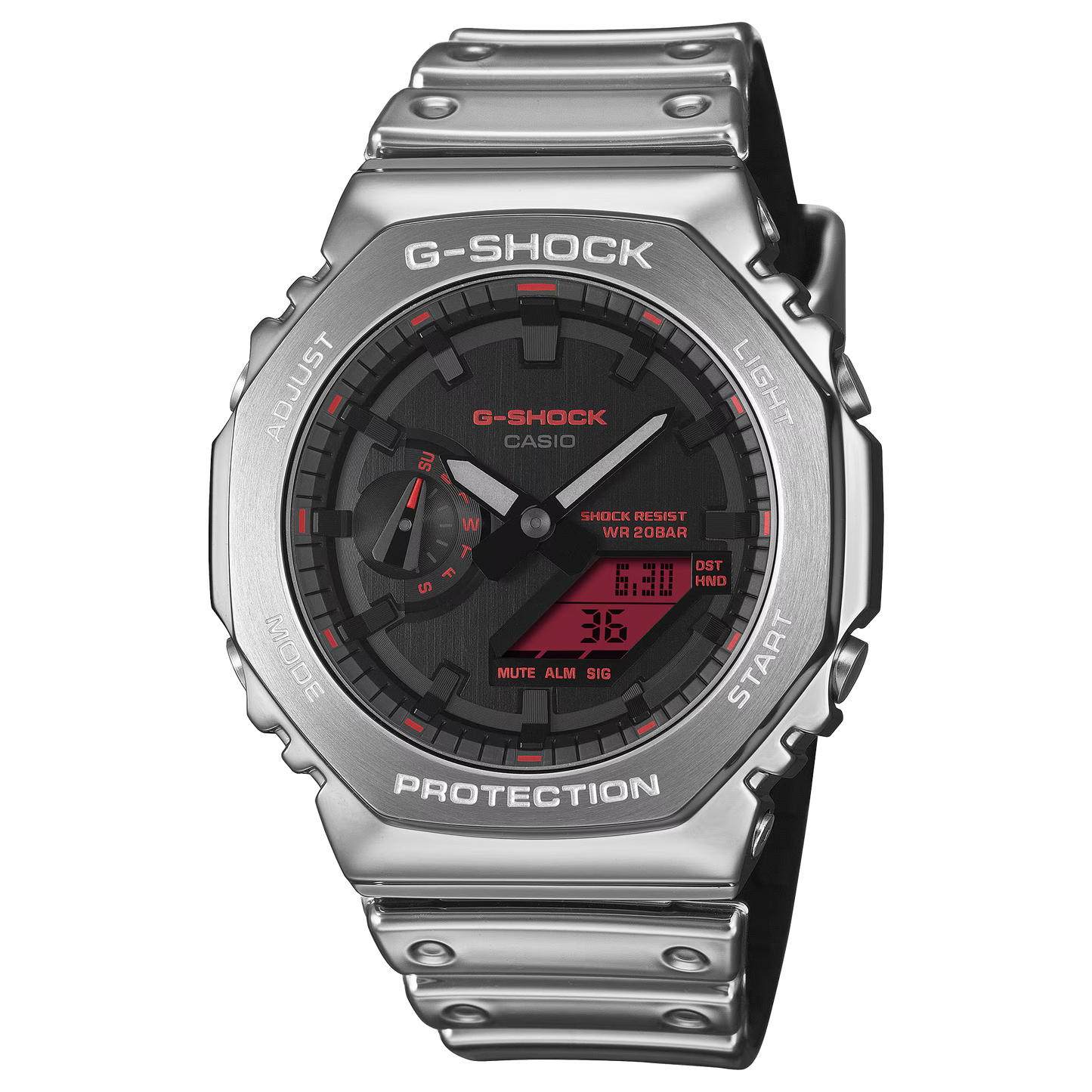 CASIO G-SHOCK GM2100YRA-8A METAL BEZEL SILVER / RED ACCENTS MEN'S WATCH