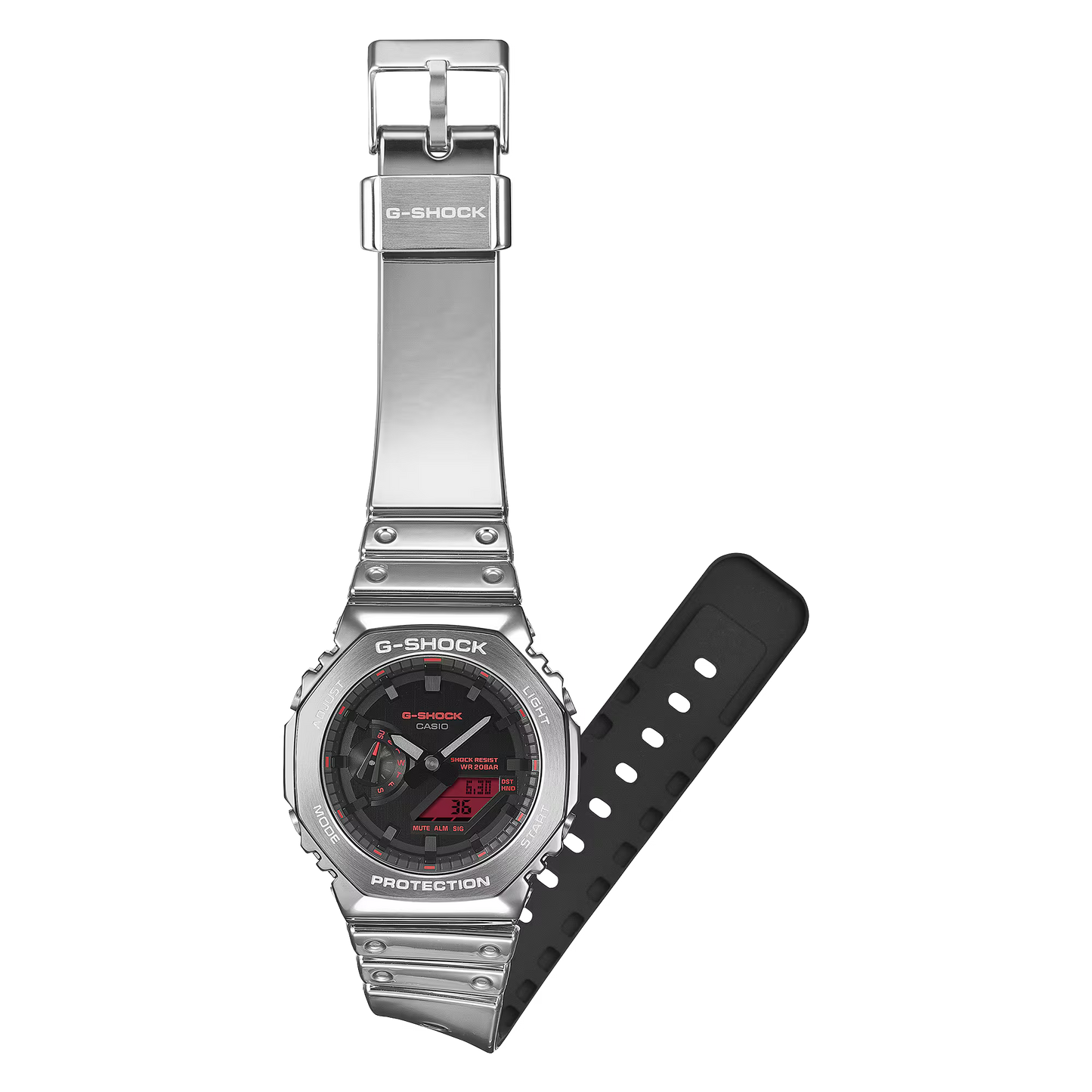 CASIO G-SHOCK GM2100YRA-8A METAL BEZEL SILVER / RED ACCENTS MEN'S WATCH