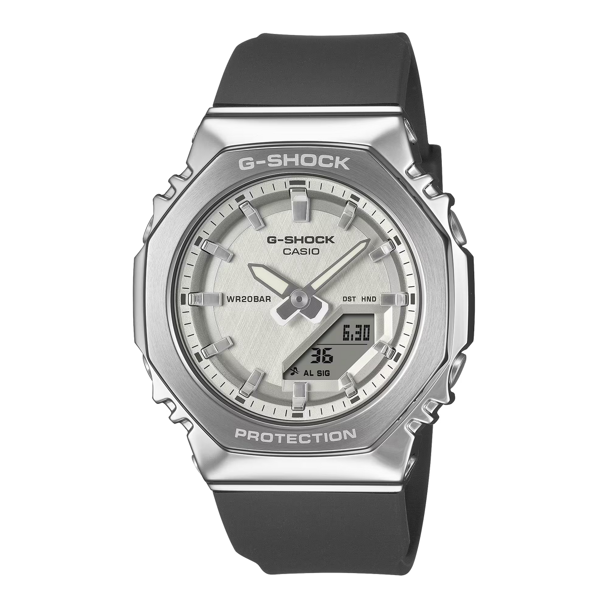 CASIO G-SHOCK GM-S2110-1A7 SILVER DIAL STEEL BEZEL WOMEN'S WATCH