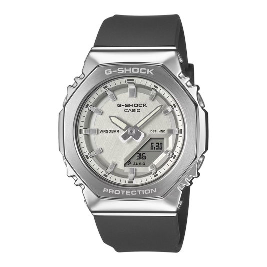 CASIO G-SHOCK GM-S2110-1A7 SILVER DIAL STEEL BEZEL WOMEN'S WATCH