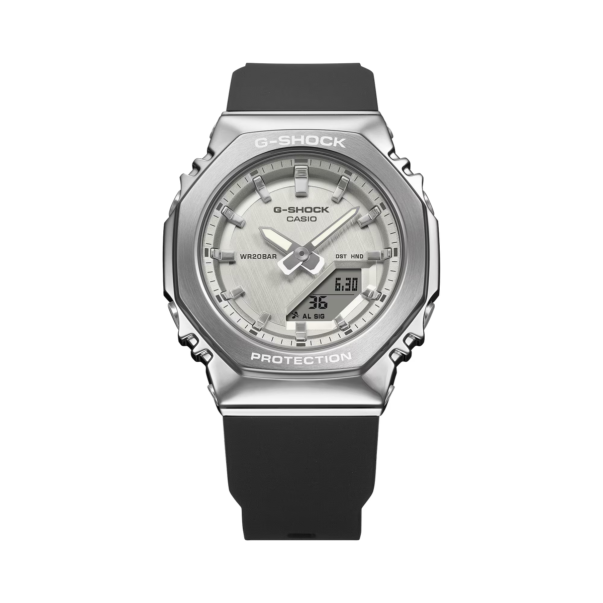 CASIO G-SHOCK GM-S2110-1A7 SILVER DIAL STEEL BEZEL WOMEN'S WATCH