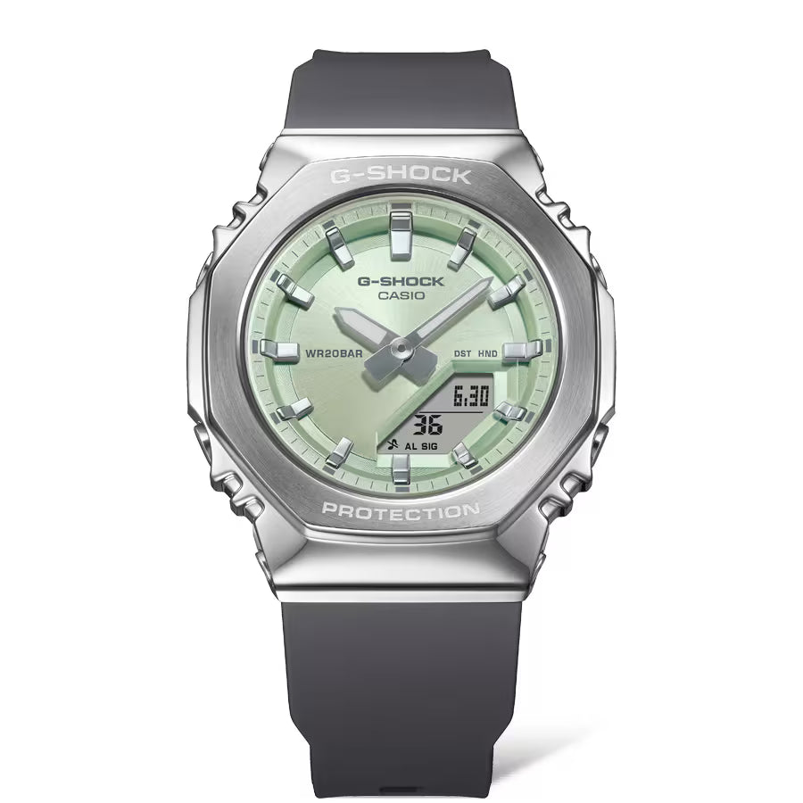 CASIO G-SHOCK GM-S2110-3A GREEN DIAL STEEL BEZEL WOMEN'S WATCH