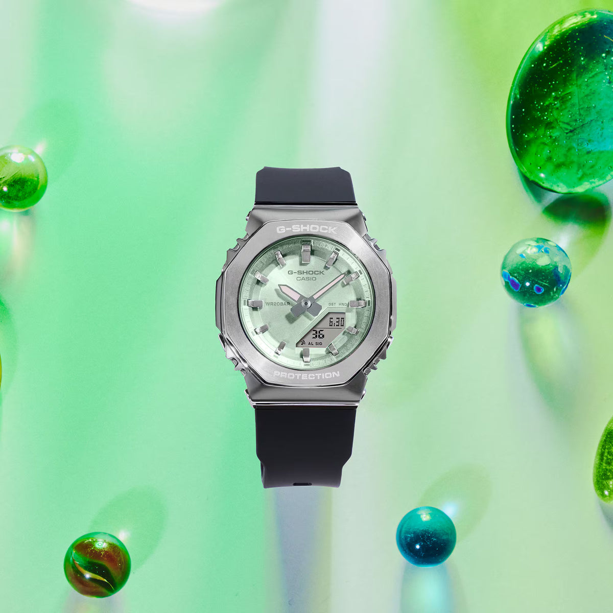 CASIO G-SHOCK GM-S2110-3A GREEN DIAL STEEL BEZEL WOMEN'S WATCH