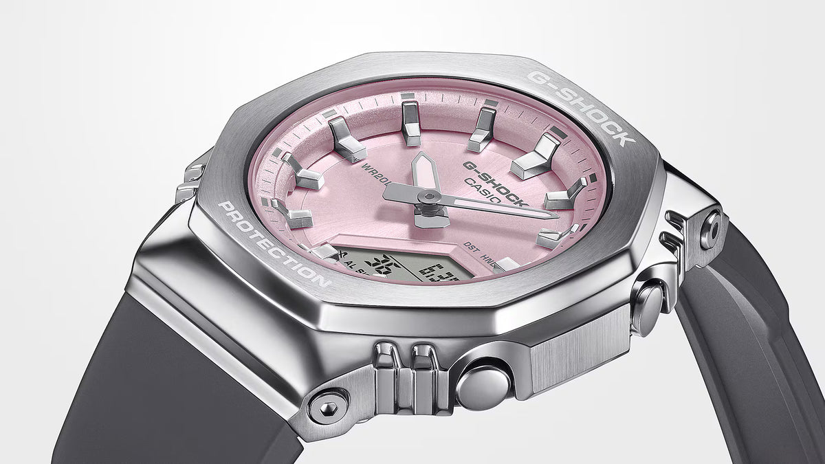 CASIO G-SHOCK GM-S2110-4A PINK DIAL STEEL BEZEL WOMEN'S WATCH