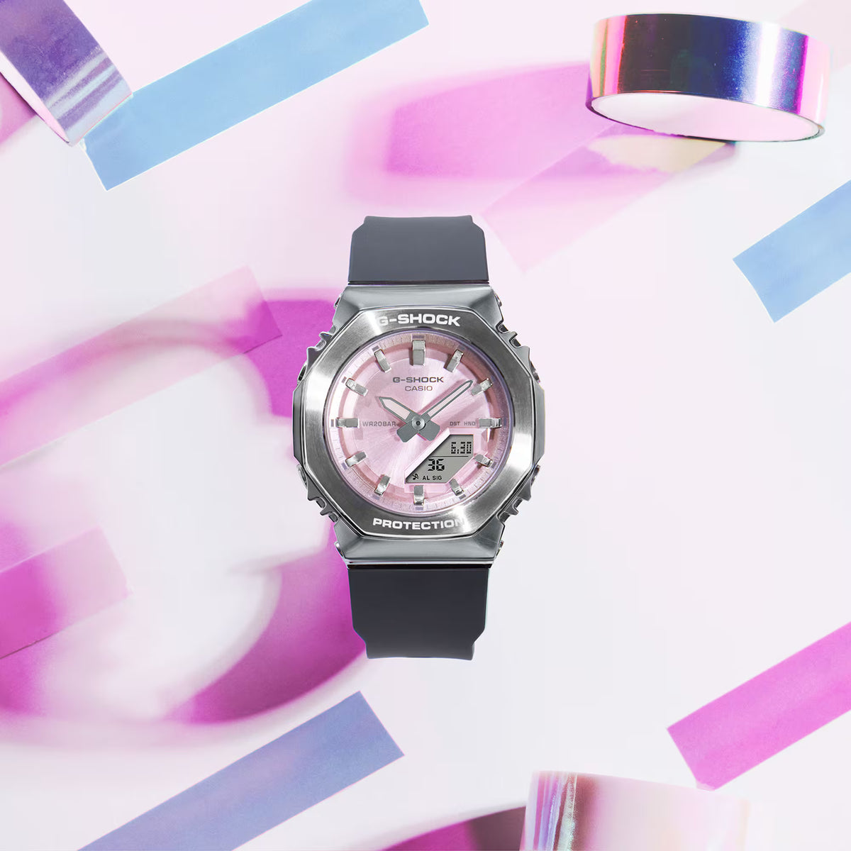 CASIO G-SHOCK GM-S2110-4A PINK DIAL STEEL BEZEL WOMEN'S WATCH