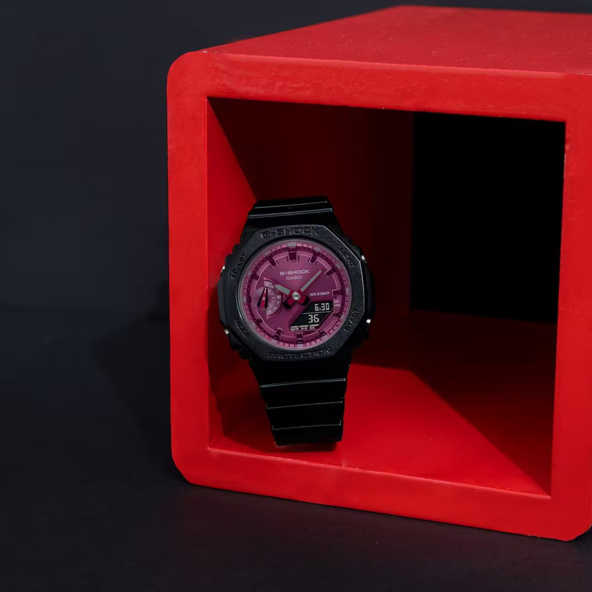 CASIO G-SHOCK GMA-S2100RB-1A "CASIOAK MINI" BURGUNDY DIAL A/D WATCH