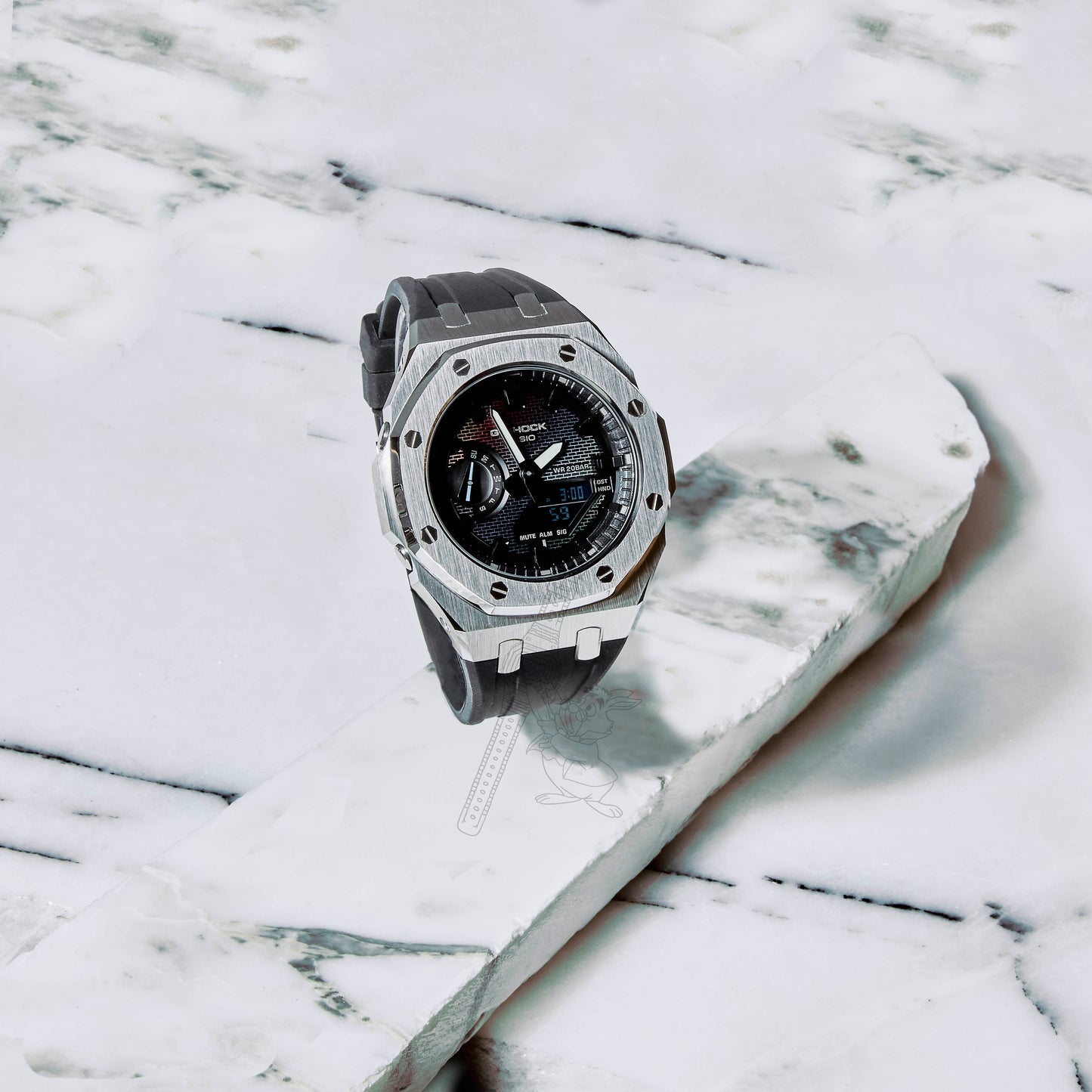 Casio GA-2100 G-Shock Watch –  Metal Case & Rubber Strap Mod – Brick Multicolor Dial