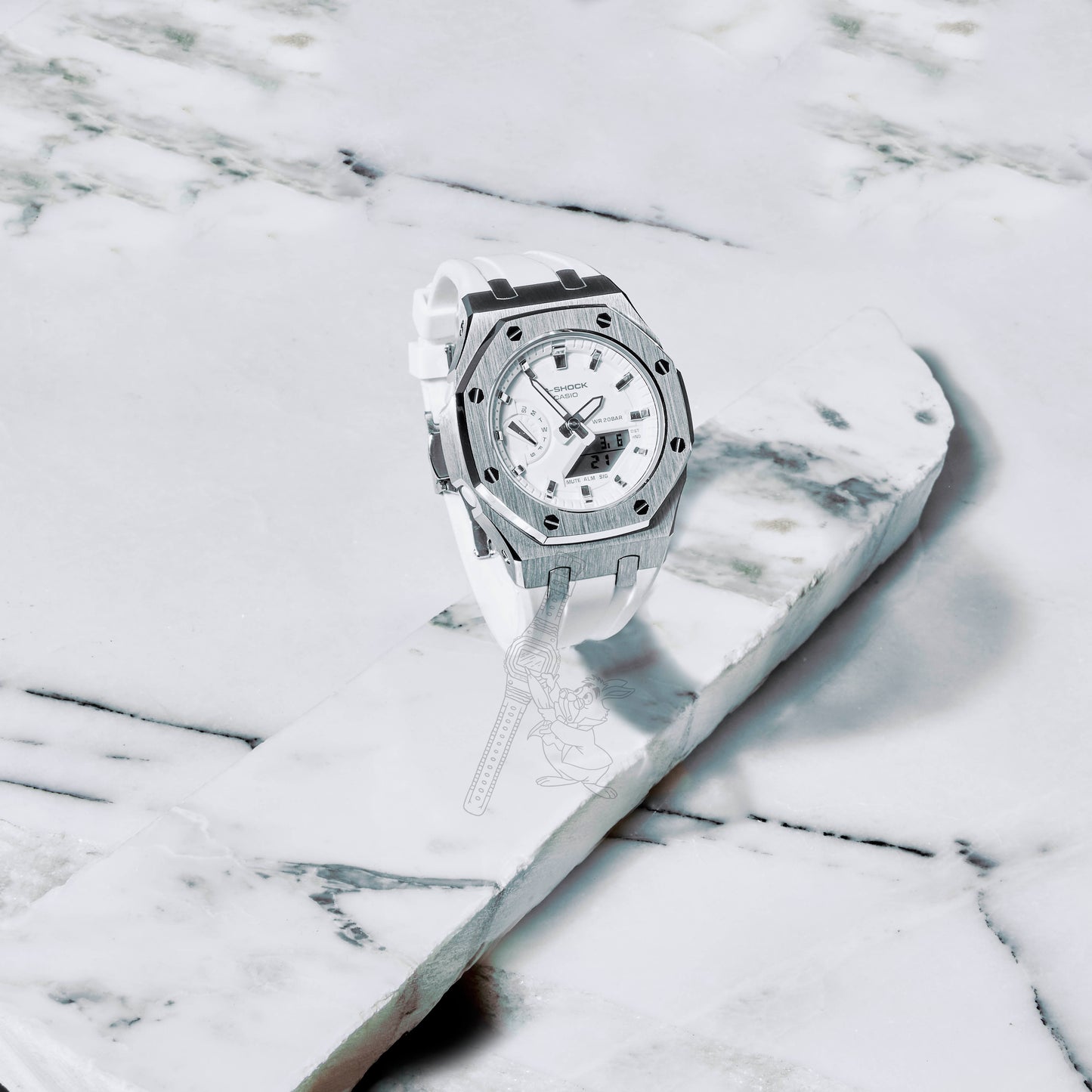 Casio GMA-S2100 G-Shock Watch –  Metal Case & Rubber Strap Mod – Mid-Size White Dial