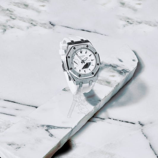 Casio GMA-S2100 G-Shock Watch –  Metal Case & Rubber Strap Mod – Mid-Size White Dial