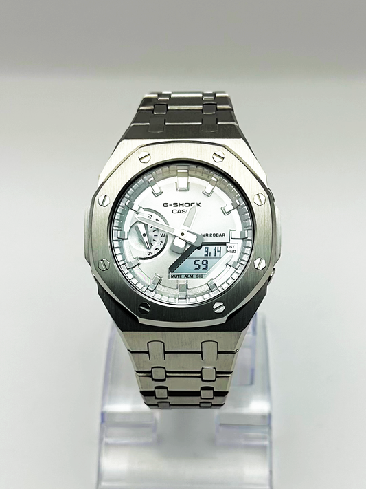 CASIOAK FULL SILVER G-SHOCK MOD GA2100 GA-2100 MEN’S WATCH