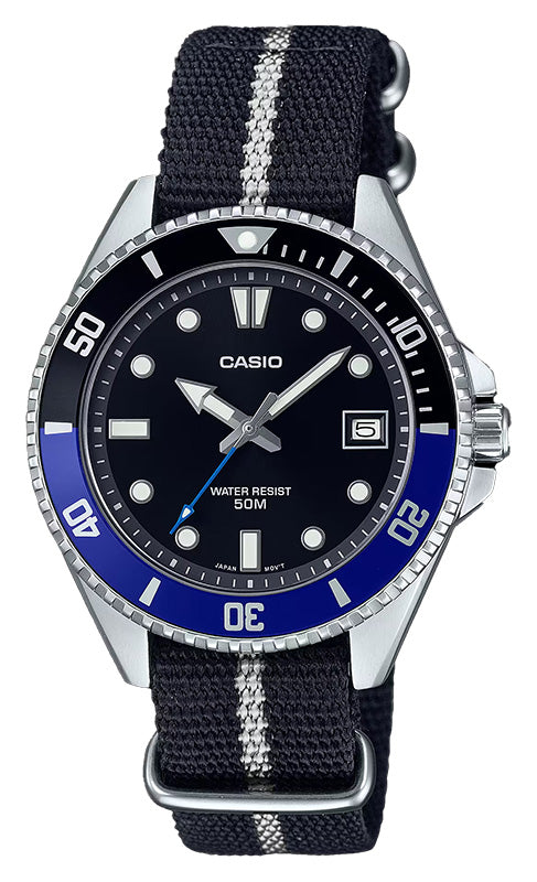 CASIO MDV-10C-1A2 BLACK/BLUE MIDSIZE QUARTZ ANALOG WATCH