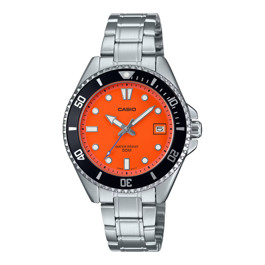 CASIO MDV-10D-4A1V ORANGE / BLACK MIDSIZE QUARTZ ANALOG WATCH