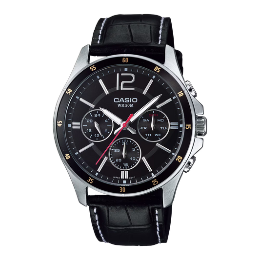 CASIO MTP-1374L-1AV BLACK LEATHER BAND QUARTZ ANALOG WATCH
