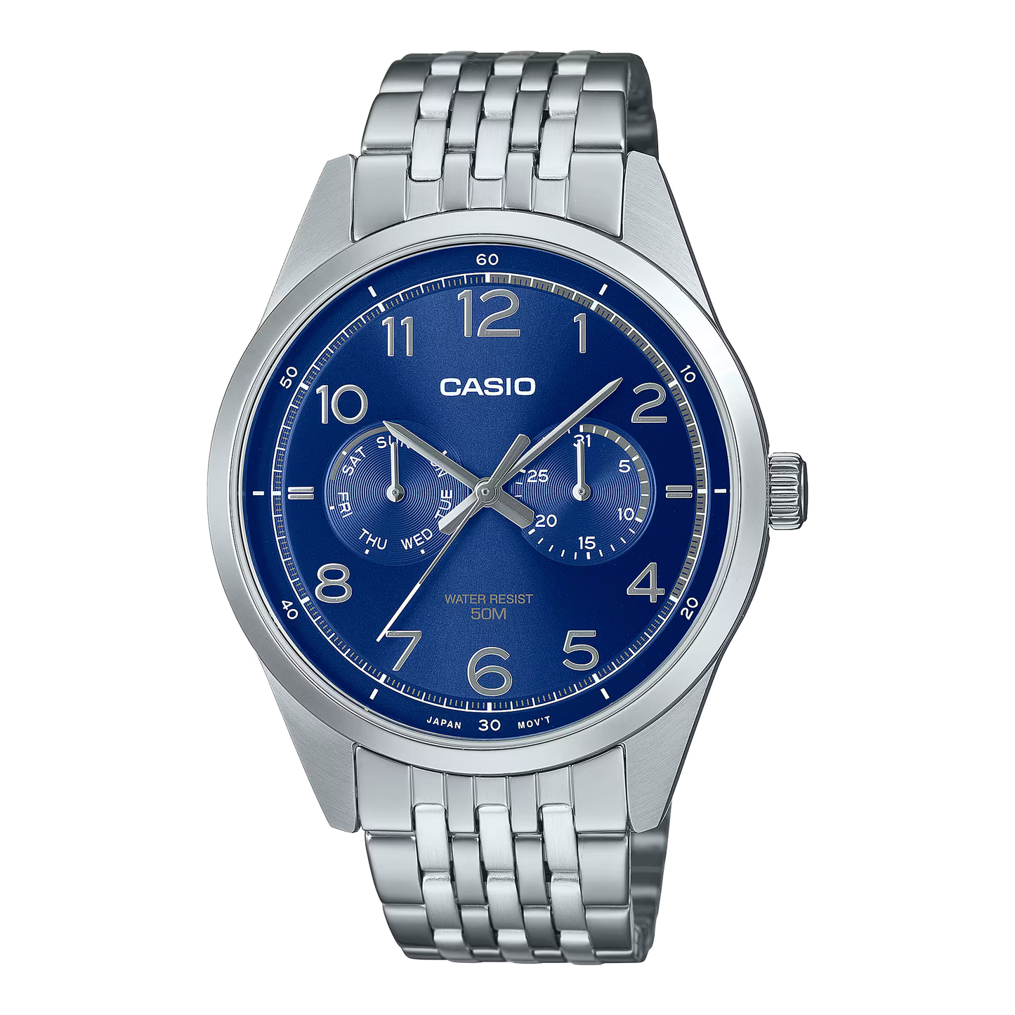 CASIO MTP-E340D-2AV BLUE DIAL DAY / DATE SUB-DIAL QUARTZ ANALOG WATCH