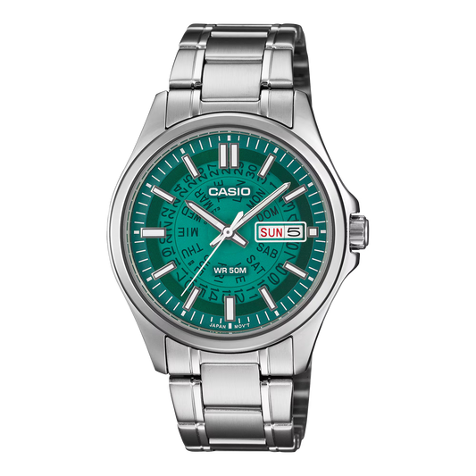 CASIO MTP-E740-3AV GREEN STAINLESS STEEL NEW SKELETON MEN'S WATCH