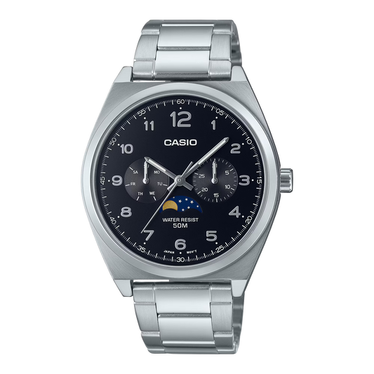 CASIO MTP-M300D-1AV MOONPHASE QUARTZ ANALOG BLACK DIAL WATCH