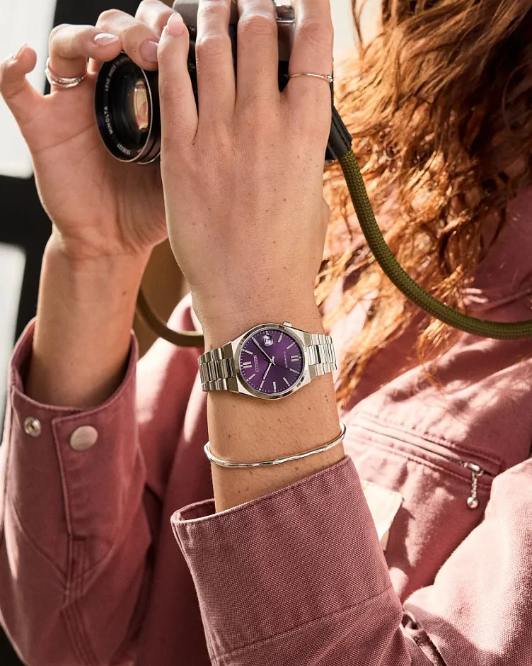 CITIZEN NJ0200-50W TSUYOSA AUTOMATIC PURPLE DIAL 37MM WATCH