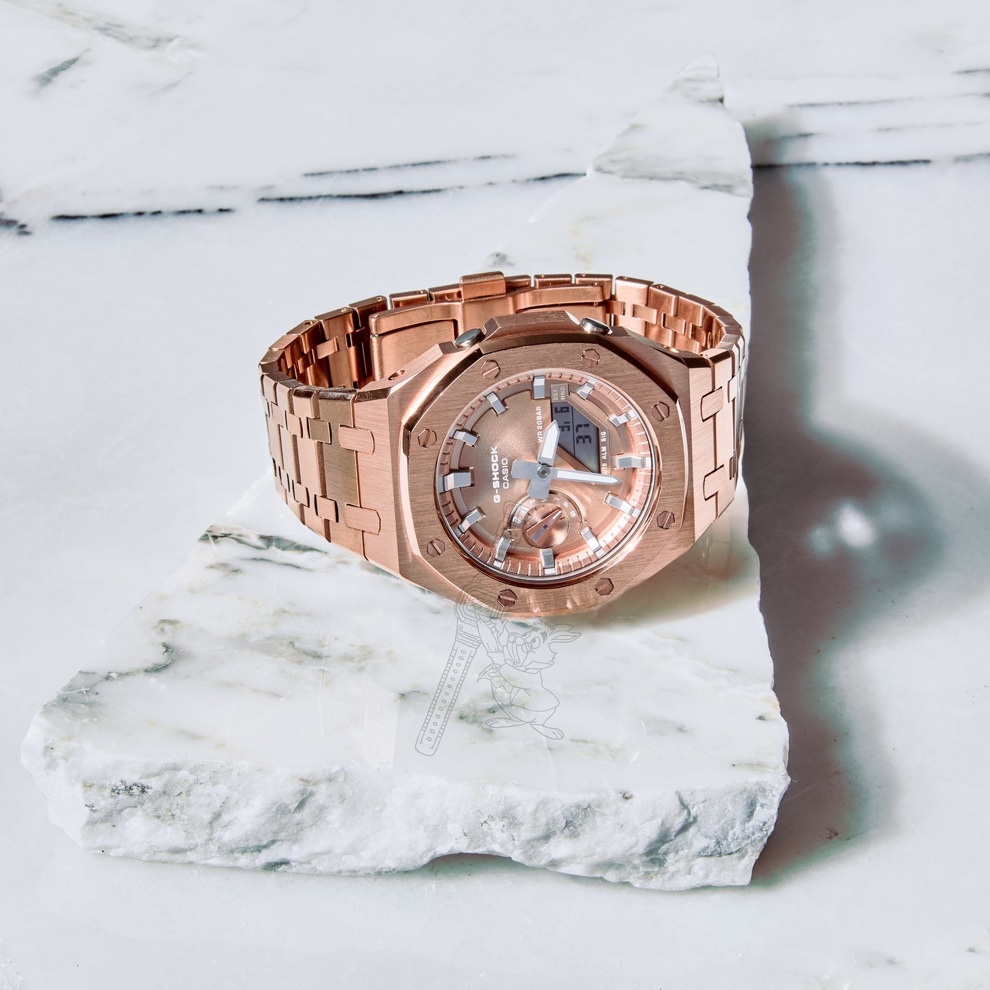 Casio GA-2100 G-Shock Watch – Full Rose Gold Metal Case & Bracelet Mod – Rose Gold Dial