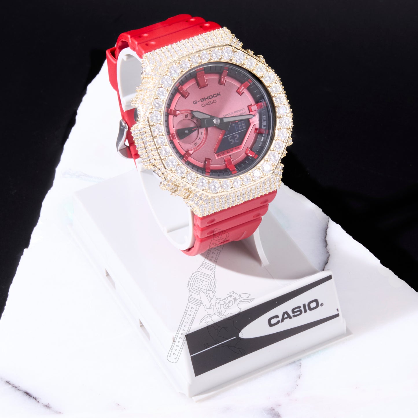 Casio G-Shock GA2100 Red Dial Iced Out Moissanite Mod D Color VVS Men's Watch
