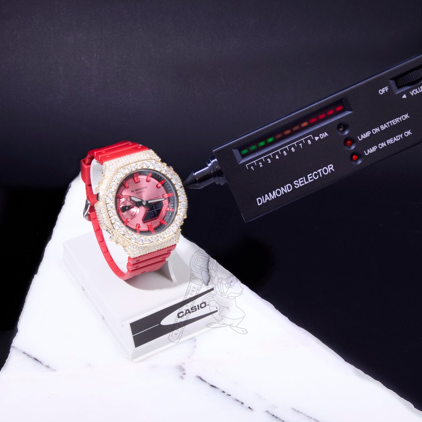 Casio G-Shock GA2100 Red Dial Iced Out Moissanite Mod D Color VVS Men's Watch