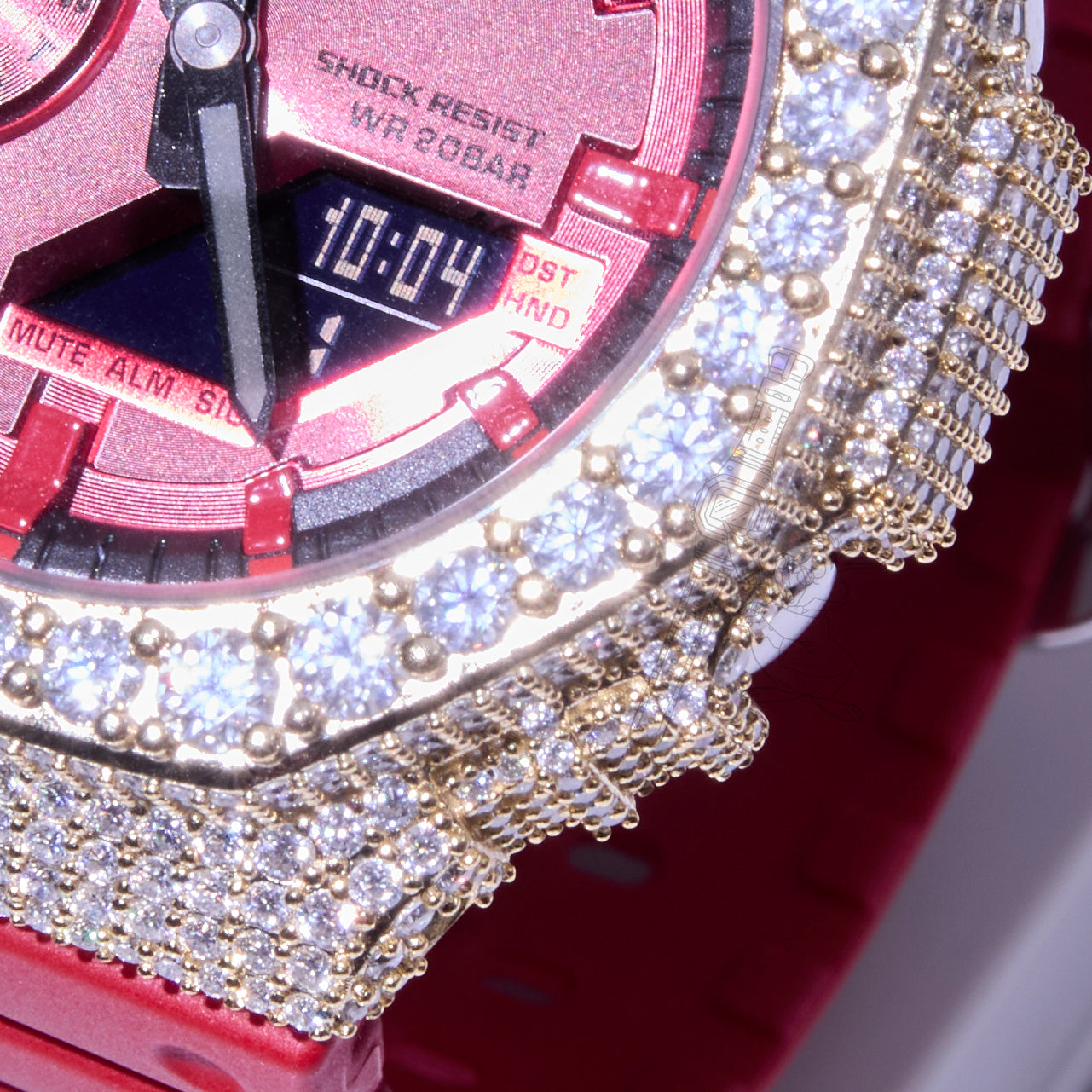 Casio G-Shock GA2100 Red Dial Iced Out Moissanite Mod D Color VVS Men's Watch