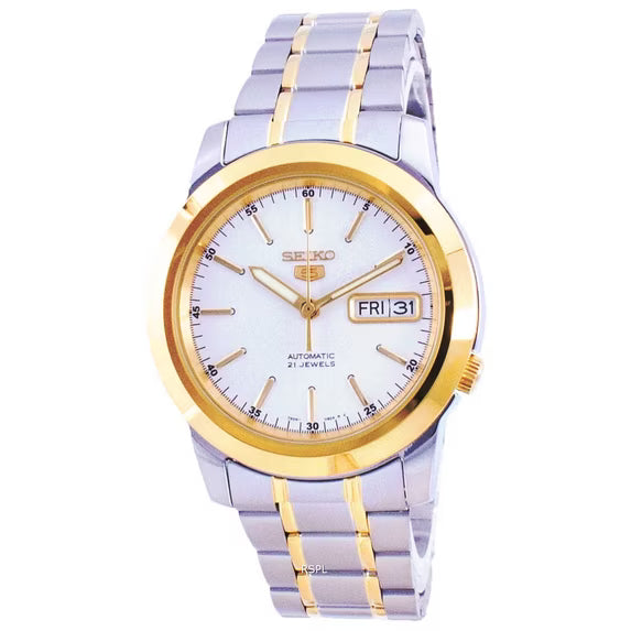 SEIKO 5 SNKE54K1 SNKE54K AUTOMATIC TWO-TONE WHITE DIAL WATCH 39MM